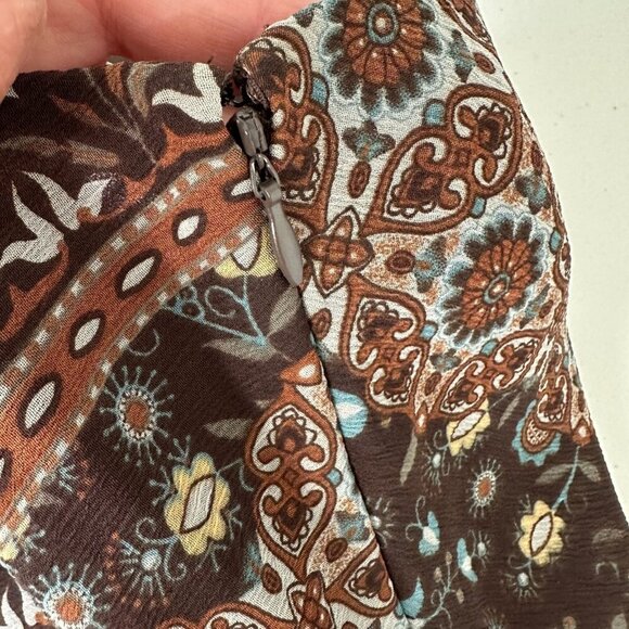 Y2K Nine & Co Brown Knee Length Skirt Floral Ruffle Size 12 - Picture 6 of 7